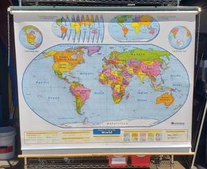 lot 203 image: Nystrom Pull Down Map, World & United States
