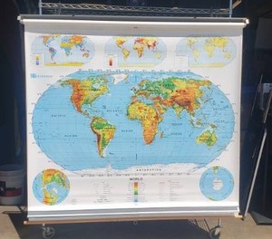 lot 205 image: Nystrom Pull Down Map, World x2 & United States