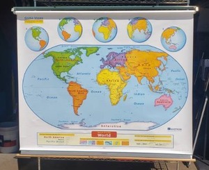 lot 207 image: Nystrom Pull Down Map, World & United States