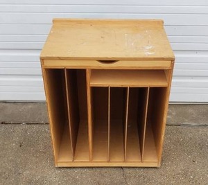 lot 54 image: Wooden 8 Compartment Organizer w Chalkboard Back & Flip Top, Measures 29 tall x 24 wide x 16 deep