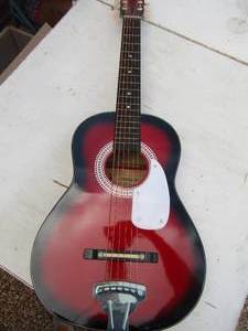 lot 255 image: Marquis by Harmony, Hand Crafted Guitar  MODEL 0301 , black and red color  Made in Taiwan