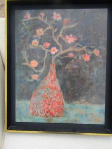 lot 29 image: ART -  VASE W FLORAL  SIGNED CH  FRAMED 23 X 19