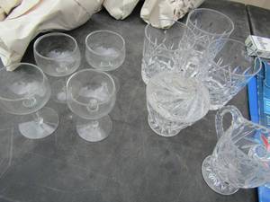lot 36 image: 3 RGK Cocktail glasses, 4 small wine glasses, crystal sugar and creamer