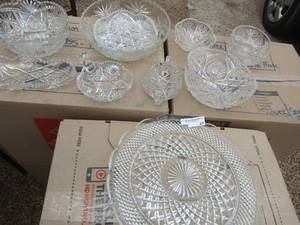lot 47 image: 14 glass platter, 8 star David candy dish, 8 star David salad bowls qty 2,