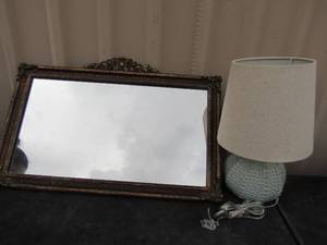 lot 48 image: 14 12 baby blue bubble lamp, 2416 wooden framed vintage mirror