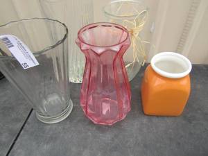lot 58 image: Pink,  Clear and Orange Vases