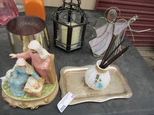 lot 59 image: Schmid 1988 musical collection, stain glass angel, hanging candle holder, rose gold flower vase