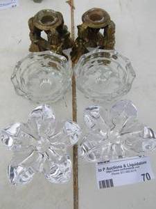 lot 70 image: 2 SETS OF CRYSTAL  CANDLEHOLDERS  & APAIR OF GOLD ANGEL CANDLE HOLDERS