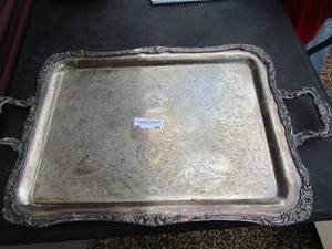 lot 91 image: Silverplate DBL handled platter 28 X 16,