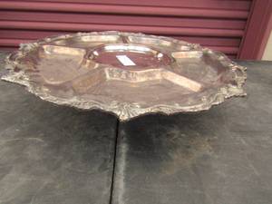 lot 97 image: Eton Sheffield plated ware silver on copper veggie trey apex weight 2-3 lbs. 4 tall x 20 diameter
