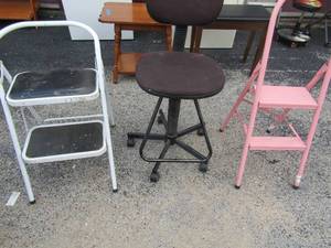 lot 120 image: pink 2 step, step stool - blackwhite 2 step , step stool. High back rolling office chair