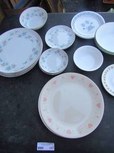 lot 147 image: multicolor flower corell dishes plates and bowls