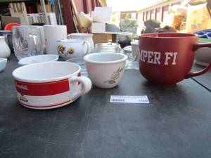 lot 150 image: cup lot includes, campbells soup cups, coffee cups, tea glasses and dip bowls
