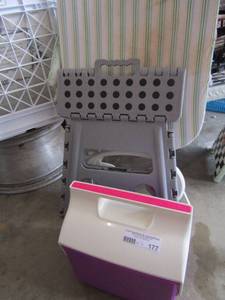 lot 177 image: Ironing board, 1 step stool folds up, munchiemate ice chest