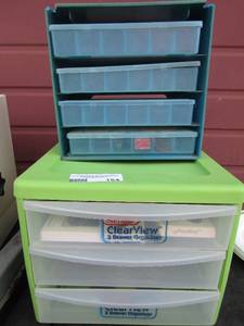 lot 164 image: green 3 drawer filer, mini blue 4 slot storage ben