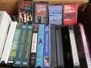 lot 183 image: box of vhs tapes and cassette tapes arthurs in pics