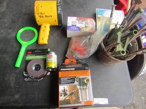 lot 199 image: oatley plumming glue, hand held flash light, tent spikes, molding tape new and more