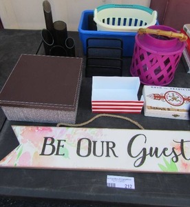 lot 212 image: Decorative boxes household dcor,    pen organizer,    be our guerst hanging sign