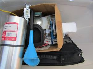 lot 214 image: flashing, misc items for house hold fixes like gasket set, light wall plugs fixtures,jb weld, and more