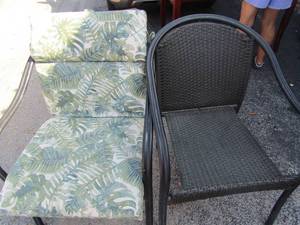lot 222 image: 4 wicker style metal frame outdoor patio chairs