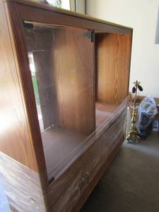 lot 235 image: TV  Entertainment shelf blonde wood, storage at bottom 48X47X15