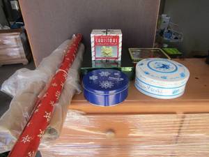 lot 242 image: Christmas lot, ornaments , wrapping paper, gift box