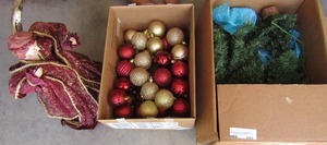lot 243 image: mini christmas trees, 12 angel tree topper, red and gold dcor