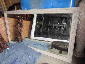 lot 256 image: full length wall mirror with white trim  good condition 80 x 42