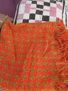 lot 258 image: queen size indian throw, orange and a indian pillow, pink and brown