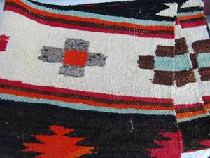 lot 265 image: NATIVE AMERICAN  NAVAJO INDIAN Rug 41 x 27 red, orange,blue, black in color