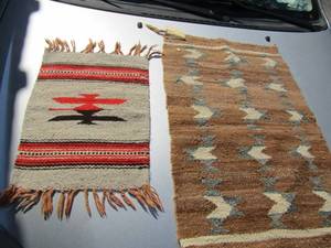 lot 266 image: 2 small NATIVE AMERICAN  NAVAJO INDIAN doorway rugs one is brownwhite 15 12 x 12 and other one is 27 x 19