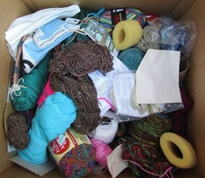 lot 274 image: box full of various yarns includes reggio exclusive, nature spun, lion brand and more�.