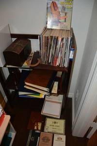 lot 36 image: Cigar Boxes, Photo Albums, Woodworking Magazines, Horseshoe and Shelf Unit