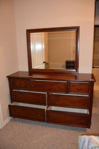 lot 49 image: 7-Drawer Dresser with Beveled Mirror by Bassett, Bottom Drawers have Cedar Bases - 54W x 19.5D x 36.5H