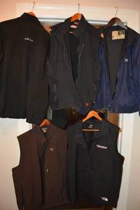 lot 13 image: Mens Jackets and Vests The North Face XL, Ariat XL, Ariat Work LG, Weather Guard XL, and Ariat XXL