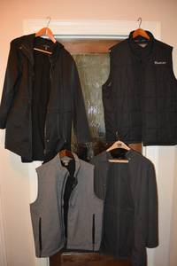 lot 14 image: Mens and Womens Jackets and Vests Mens Ariat XL Puffer Vest, Mens Ariat XL Gray, Eileen Fisher Jackets Womens Size M and LG