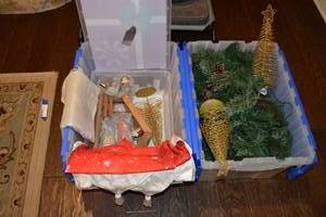 lot 103 image: Christmas Manger Scene, Wire Trees, Lighted Garland
