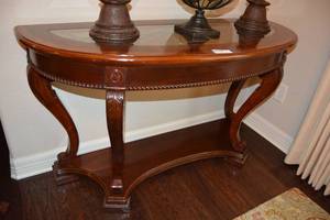lot 351 image: Half-Moon Entry Table with Etched Glass Top - 52W x 20D x 30H