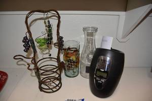 lot 223 image: Wine ChillerWarmer, Wire Bottle Holder, and Vase