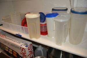 lot 221 image: Generous amount of Plastic Storage Containers and Wire Mesh Organizer