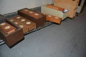 lot 362 image: Wood Crafts Tea Light Holders, Mail Organizer, Chalk Board