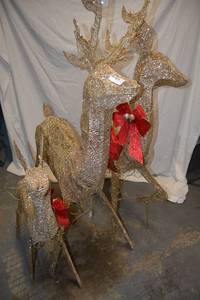lot 393 image: Set of 3 Lighted Gold Christmas Reindeer Yard Decorations