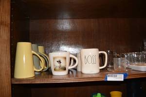 lot 164 image: Yellow, Green, Boss Coffee Mugs, Nespresso Cup, and Wine Glasses