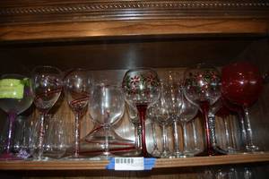 lot 177 image: Red and Clear Wine Glasses and Decanter
