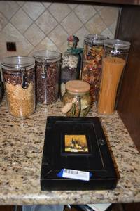 lot 183 image: Key Storage Box, Plastic and Glass CannistersPasta holders