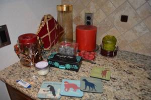 lot 180 image: Red Candles - 3-Wick to Tea Lights, Dog Coasters