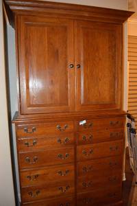 lot 273 image: Armoire 310W x 23D x 75H, Features Top Entertainment Shelving and 10 Drawers