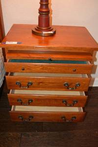 lot 278 image: Side Table by Keller Solid Wood Furniture -  24W x 16D x 29H, Features Pull-out Table Tray and Top Felt Drawer
