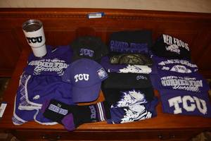 lot 280 image: TCU Lot Insulated Travel Mug, Ball Caps, T-Shirts, Socks and Shorts