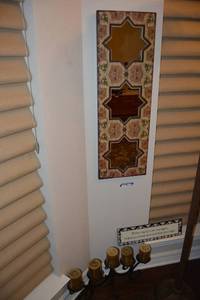 lot 294 image: Home Dcor Wall Mirror, Metal Sign and 5 Candle Candelabra